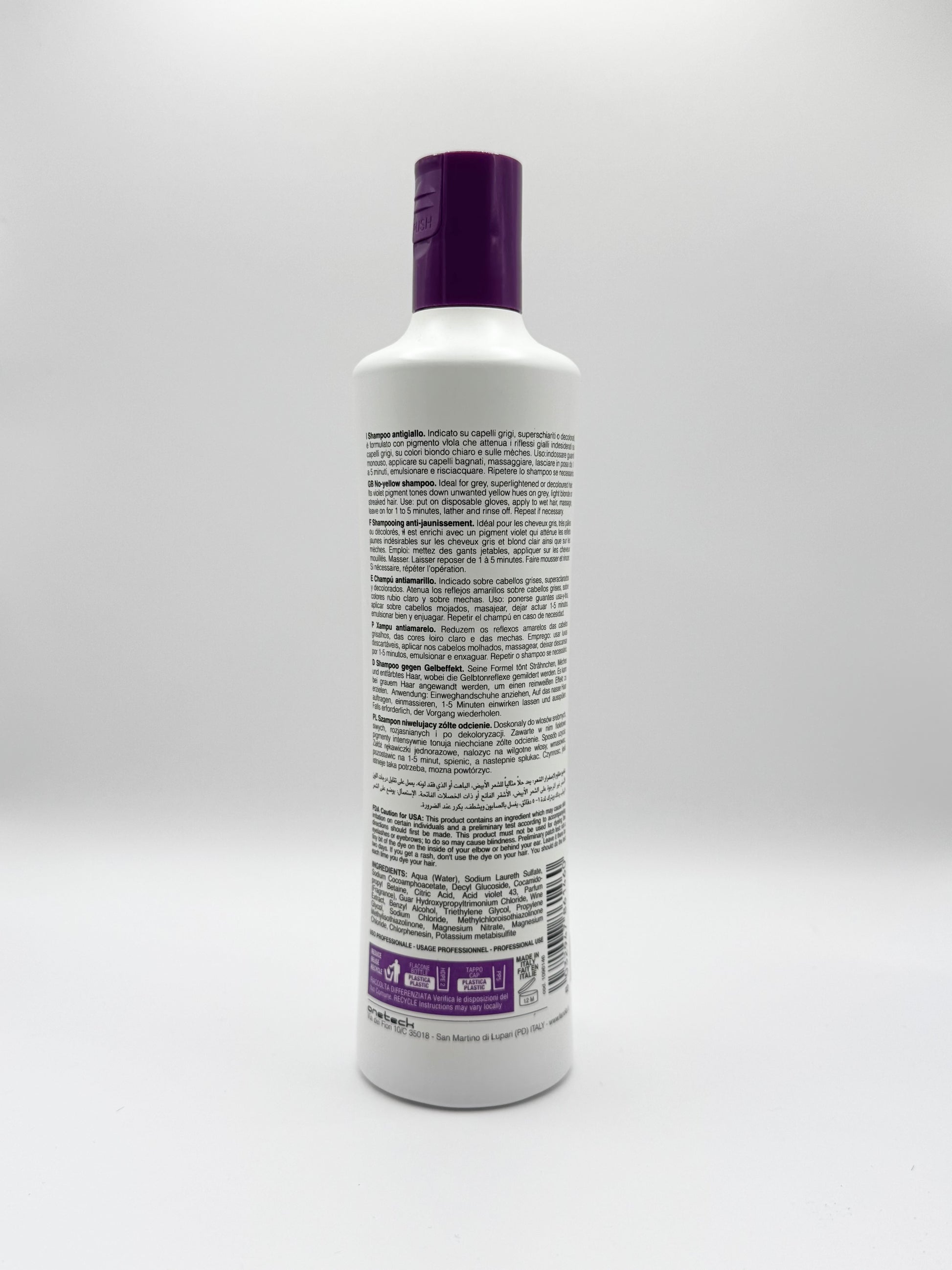 Fanola No Yellow Shampoo Care vegan 350 ml – violett pigmentiertes Silbershampoo gegen Gelbstich für blondiertes, graues und weißes Haar