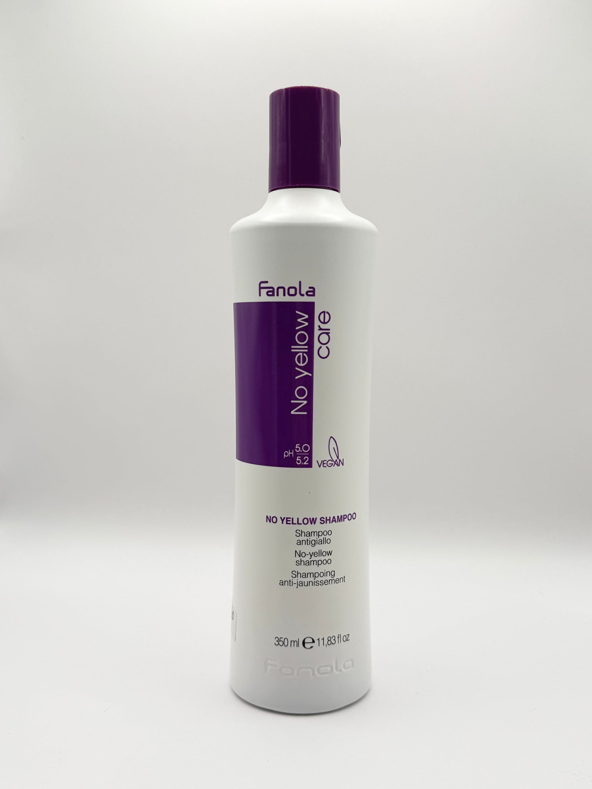 Fanola No Yellow Shampoo Care vegan 350 ml – violett pigmentiertes Silbershampoo gegen Gelbstich für blondiertes, graues und weißes Haar