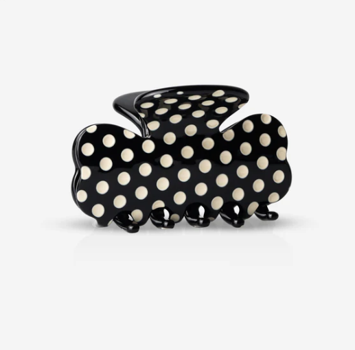 Haarklammer schwarz mit Punkten aus Cellulose Acetat, glänzende Oberfläche mit Polka Dot Design, SASSTIE