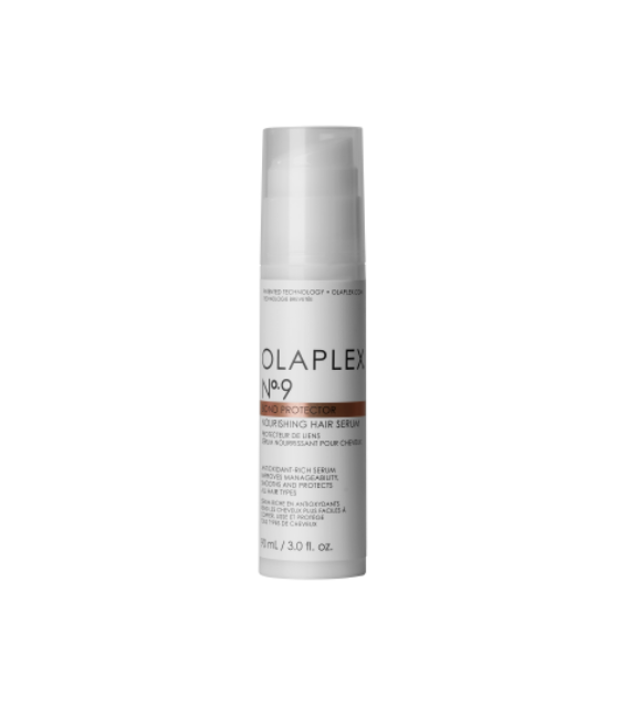 Olaplex No.9 Bond Hair Serum – Leave-in Hitzeschutz & Umweltschutz für glänzendes, gesundes Haar weiße Sprayflasche frontal auf weißem Hintergrund