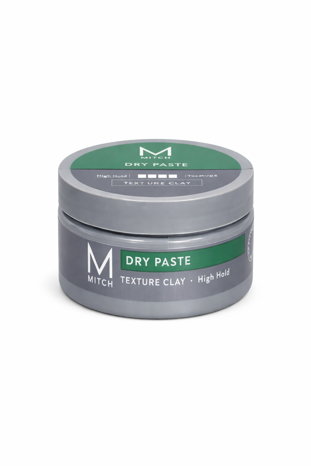 Mitch Dry Paste Texture Clay High Hold graue Stylingdose freigestellt auf weißem Hintergrund – Paul Mitchell