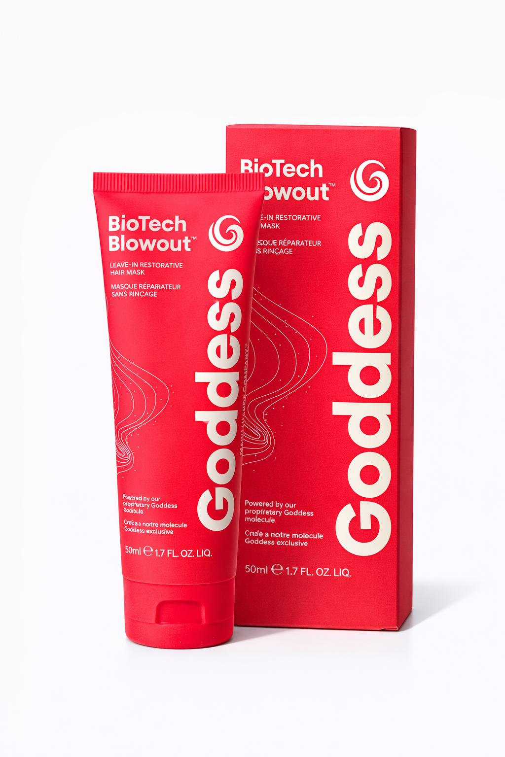 BioTech Blowout Leave in Maske Tube mit Umverpackung freigestellt vor weißem Hintergrund – Goddess