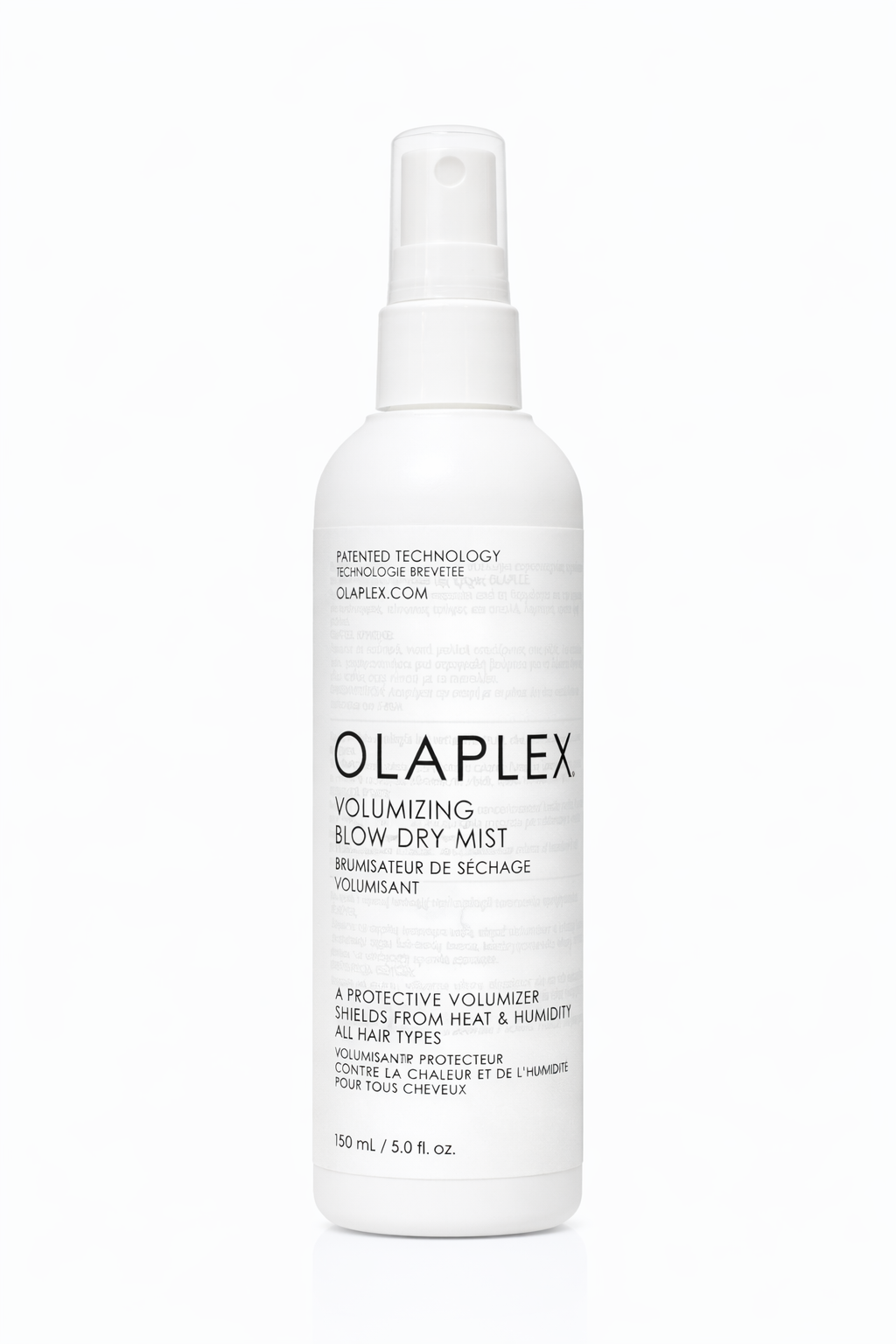 Olaplex Volumizing Blow Dry Mist weiße Sprayflasche frontal auf weißem Hintergrund – Olaplex