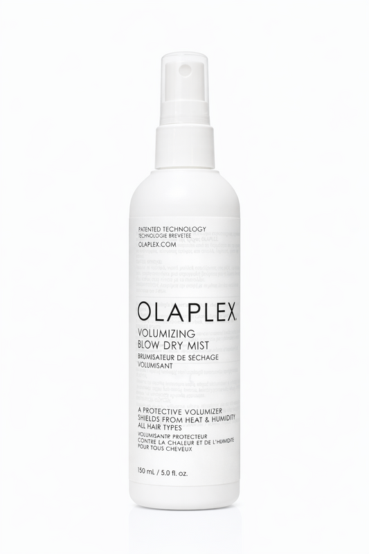 Olaplex Volumizing Blow Dry Mist weiße Sprayflasche frontal auf weißem Hintergrund – Olaplex