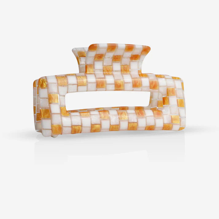 Haarklammer aus Cellulose Acetat in Weiß Gold, Rückansicht mit kräftigen abgerundeten Krallen, SASSTIE