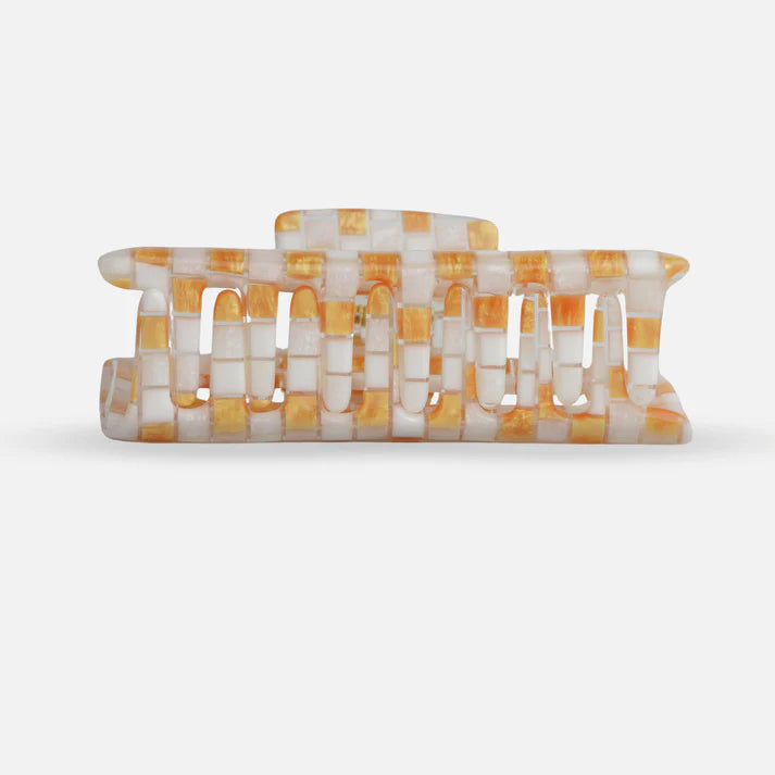 Stabile Haarklammer aus Cellulose Acetat in Weiß Gold, schräge Ansicht mit hochwertiger Oberfläche, SASSTIE