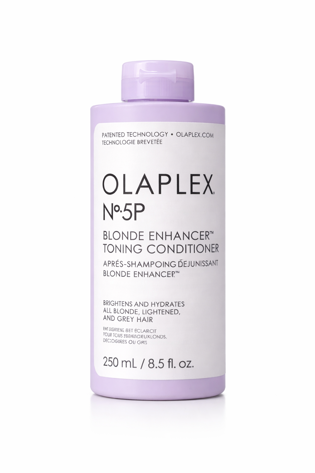 Olaplex No.5P Blonde Enhancer Toning Conditioner violette Blondpflege, Produktflasche frontal vor weißem Hintergrund – Olaplex