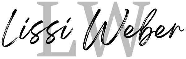 Originales Lissi-Weber-Logo mit unveränderten Originalformen und dunkler Schrift auf transparentem Hintergrund, mit verkleinertem Außenrand.
