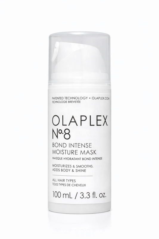 Olaplex No.8 Bond Intense Moisture Mask intensive Feuchtigkeitsmaske, Pumpflasche frontal vor weißem Hintergrund – Olaplex