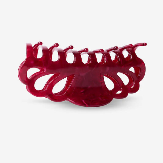 Haarklammer aus Cellulose Acetat in kräftigem Rot, Seitenansicht mit eng schließenden Greifern, SASSTIE