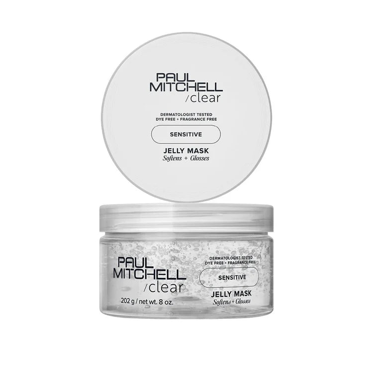 Paul Mitchell Clear Jelly Mask Feuchtigkeitsmaske für empfindliche Kopfhaut und Haar, transparenter Tiegel freigestellt auf weißem Hintergrund – Paul Mitchell