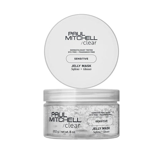 Paul Mitchell Clear Jelly Mask Feuchtigkeitsmaske für empfindliche Kopfhaut und Haar, transparenter Tiegel freigestellt auf weißem Hintergrund – Paul Mitchell