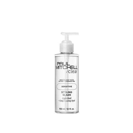 Paul Mitchell Clear Styling Glaze leichtes Stylinggel für empfindliche Kopfhaut mit flexiblem Halt, transparente Flasche freigestellt auf weißem Hintergrund – Paul Mitchell