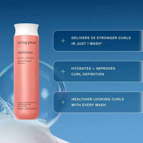 Living Proof Curl Conditioner Produktflasche mit Wirkversprechen zu Feuchtigkeit und verbesserter Lockendefinition – Living Proof