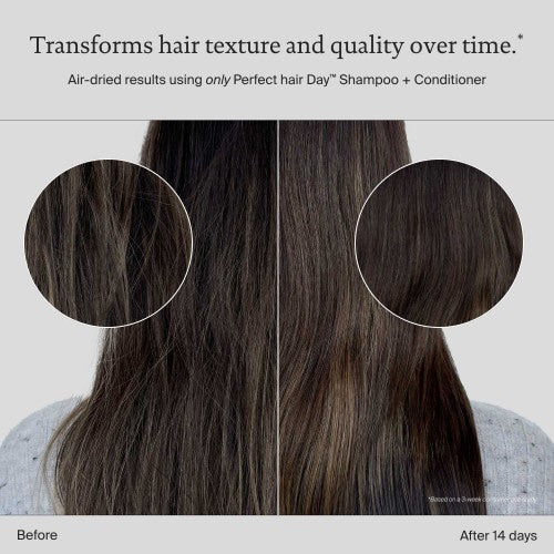 Living Proof Perfect Hair Day Pflege Vorher Nachher Vergleich dunkles Haar glatter und gleichmäßiger nach Anwendung – Living Proof