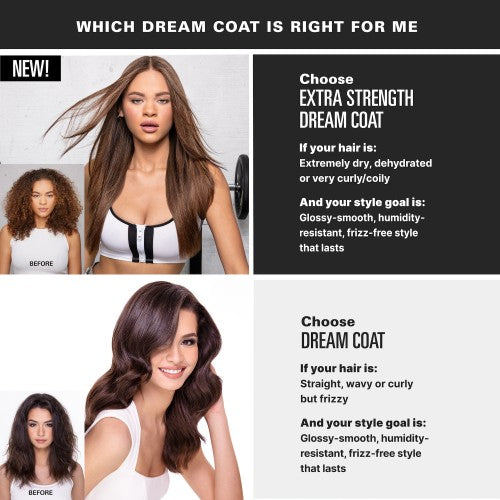Color WOW Dream Coat Vergleichsgrafik zur Auswahl zwischen Dream Coat und Extra Strength nach Haartyp – Color WOW
