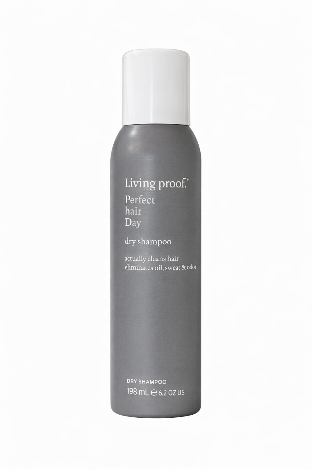 Living Proof Dry Shampoo weißer Hintergrund, freigestellte Sprayflasche frontal – Living Proof