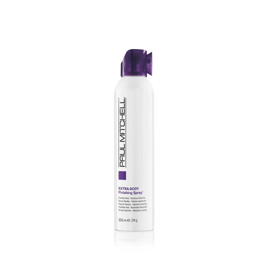 Extra Body Finishing Spray Volumen Haarspray für feines Haar, Produktflasche mit weißem Design vor weißem Hintergrund, Paul Mitchell