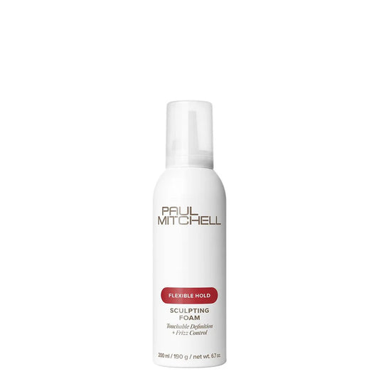 Paul Mitchell Sculpting Foam Flexible Hold Volumen Schaum für flexiblen Halt, weiße Produktflasche auf hellem Hintergrund – Paul Mitchell