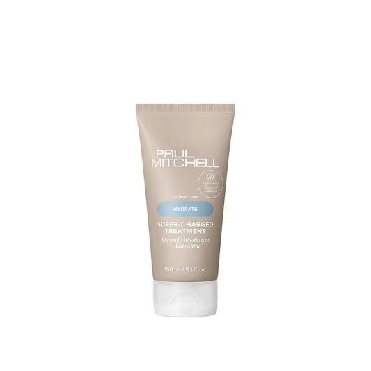 Paul Mitchell Super Charged Treatment Feuchtigkeitskur für trockenes Haar mit Glanz, beige Tube freigestellt – Paul Mitchell