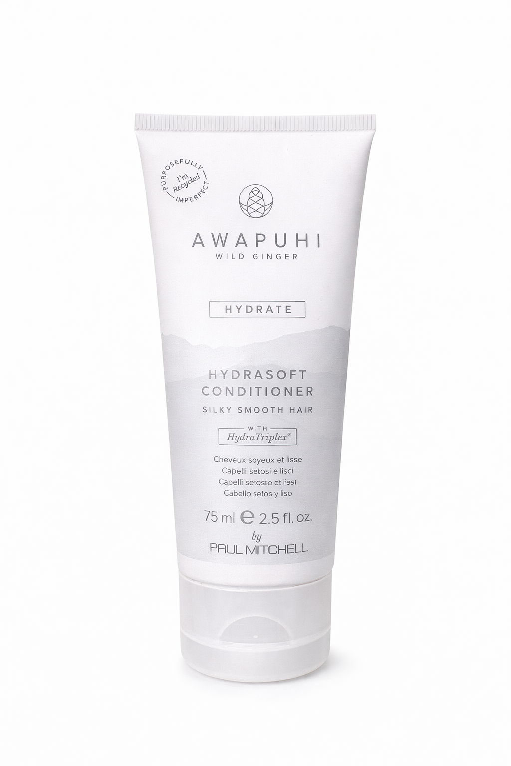 Awapuhi Hydrasoft Conditioner 75 ml für trockenes Haar, pastellblaue Tube freigestellt vor weißem Hintergrund – Paul Mitchell