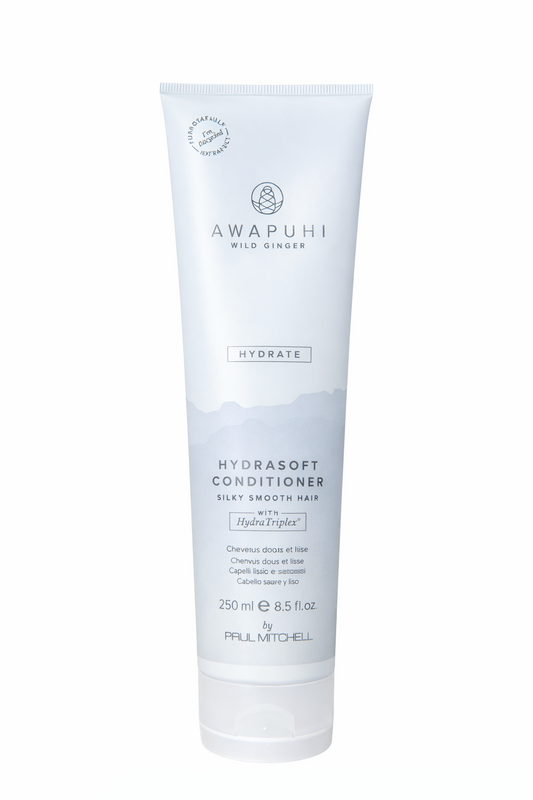 Awapuhi Wild Ginger Hydrate Hydrasoft Conditioner, pastellblaue Tube freigestellt auf weißem Hintergrund – Paul Mitchell