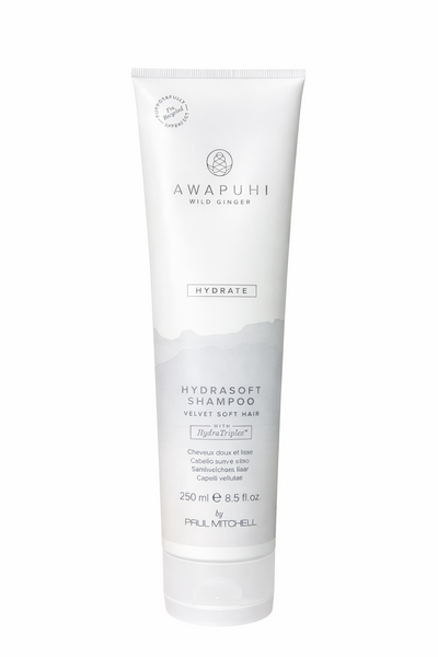 Awapuhi Hydrate Shampoo für trockenes Haar, pastellblaue Tube freigestellt vor weißem Hintergrund – Paul Mitchell