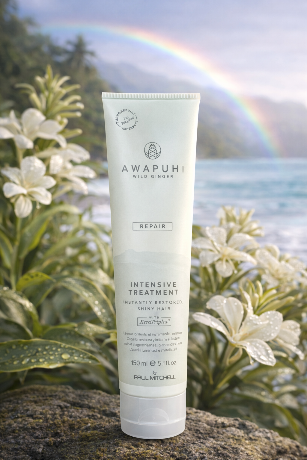 Awapuhi Wild Ginger Hydrate Hydrasoft Shampoo, Shampoo auf Sand mit weißem Ingwer natürlich platziert – Paul Mitchell