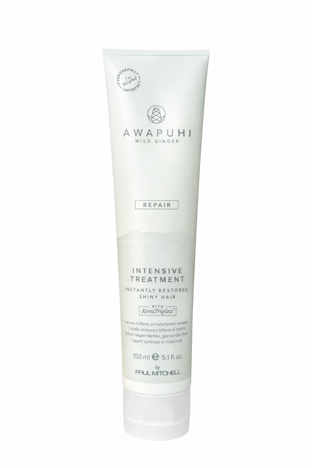 Awapuhi Wild Ginger Hydrate Hydrasoft Shampoo, pastellblaue Tube freigestellt auf weißem Hintergrund – Paul Mitchell