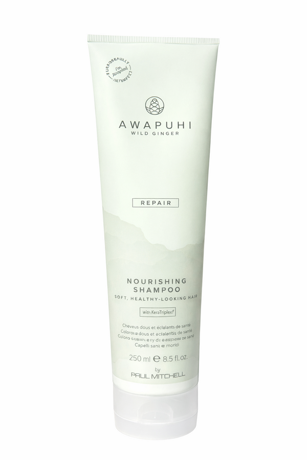 Awapuhi Wild Ginger Repair Nourishing Shampoo, pastellgrüne Tube freigestellt auf weißem Hintergrund – Paul Mitchell
