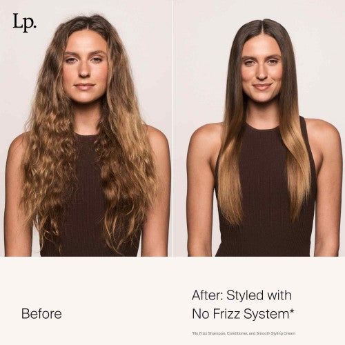 Living Proof No Frizz Styling Cream Vorher Nachher Vergleich Haarstruktur vor Anwendung und nach Glättung mit Stylingcreme – Living Proof